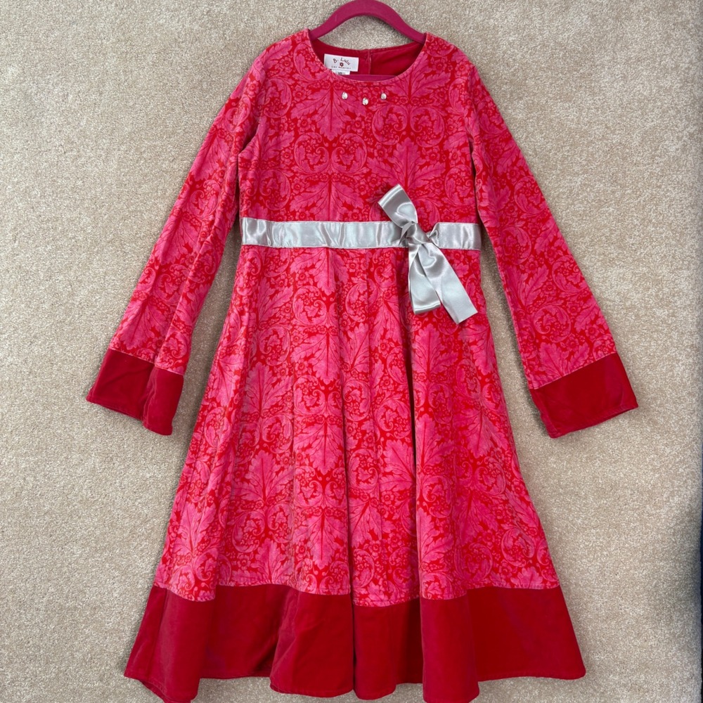 B. LULU Dress Kid's Girls Size 10 Red Pink Velvet Holiday Christmas Party